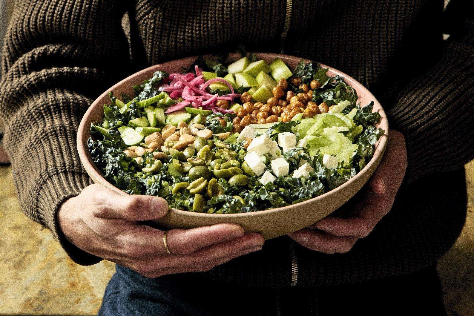 Chopped Kale Salad with Charred Lemon Dressing and Crispy Chickpeas