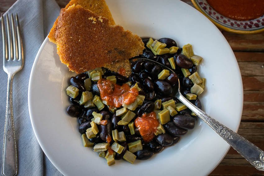 Ayocotes with Nopales and Fiery Salsa - Rancho Gordo