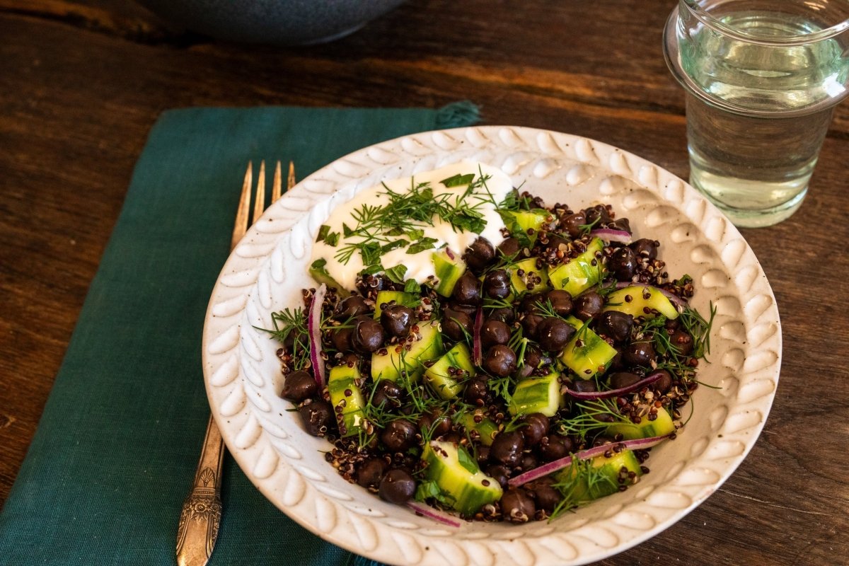 Black Garbanzo and Cucumber Salad with Yogurt Dressing - Rancho Gordo