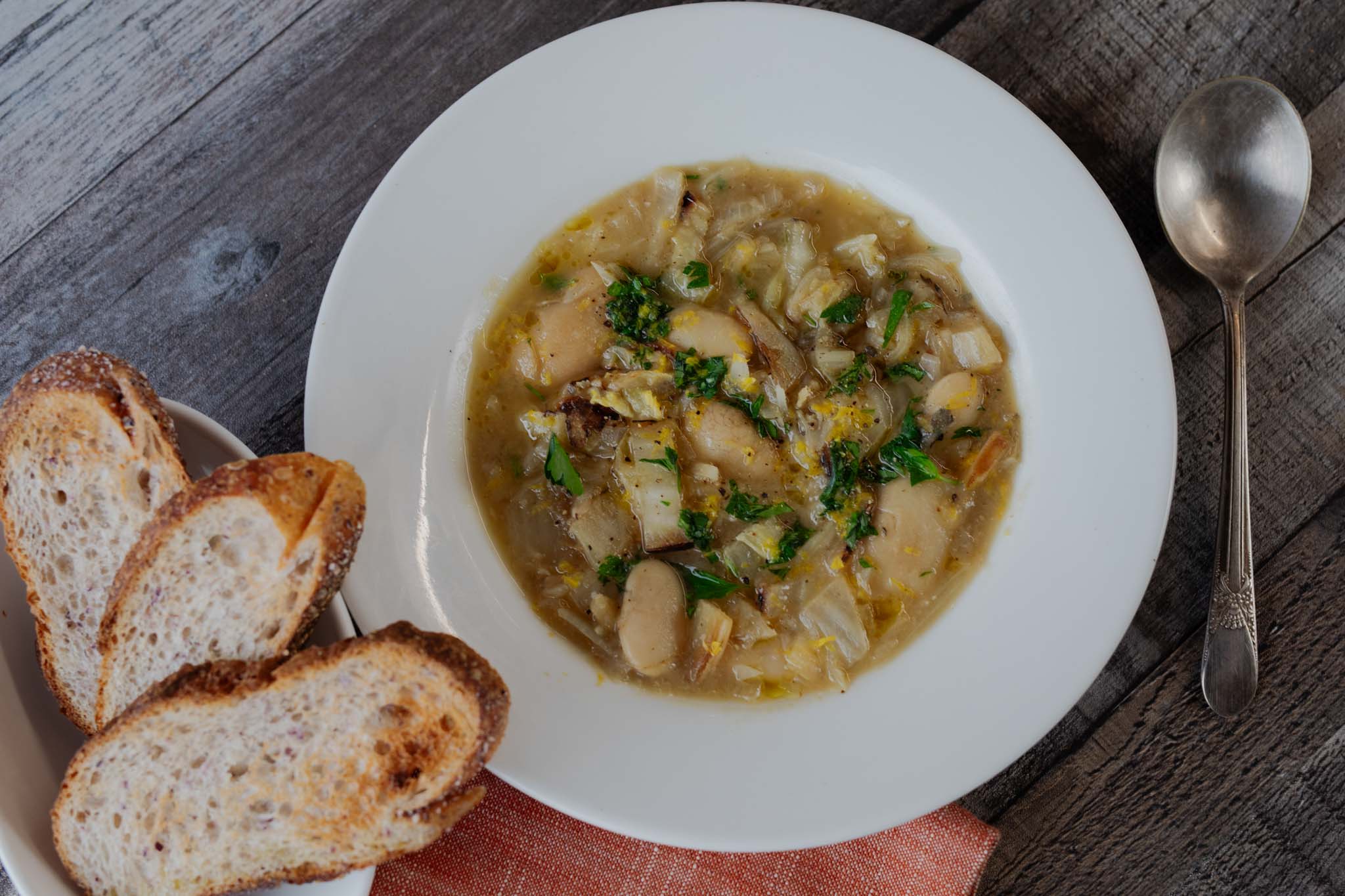 Charred Cabbage and Caramelized Shallot Soup with Royal Corona Beans - Rancho Gordo