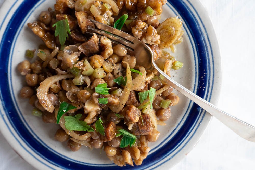 Garbanzo Salad with Celery, Fennel, Chorizo, and Walnuts - Rancho Gordo