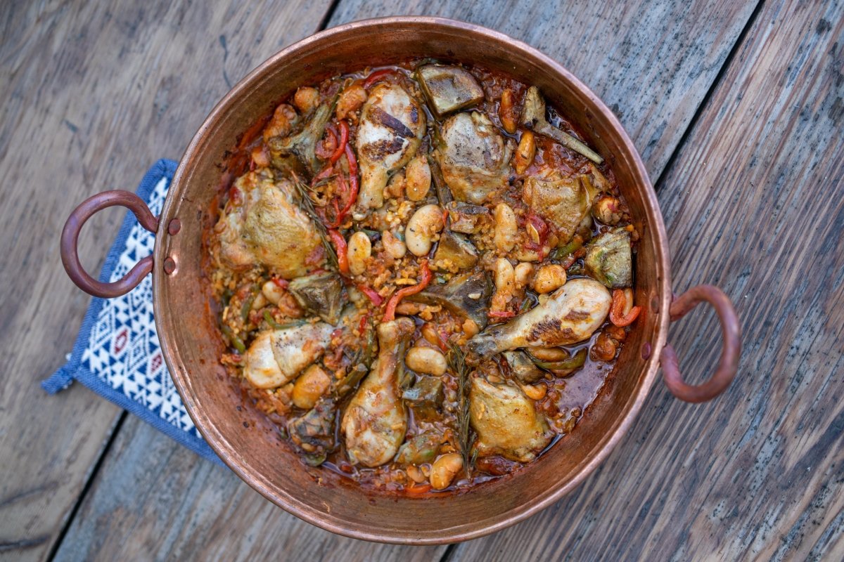 Paella with White Beans, Chicken, and Artichokes - Rancho Gordo