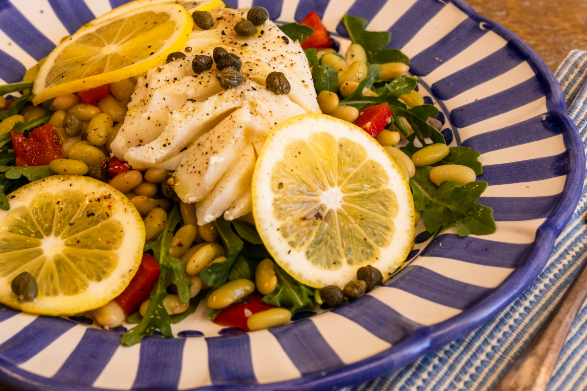 Poached Cod over Flageolet Salad with Lemon - Rancho Gordo