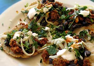 Small tacos with Orca beans and Chorizo - Rancho Gordo